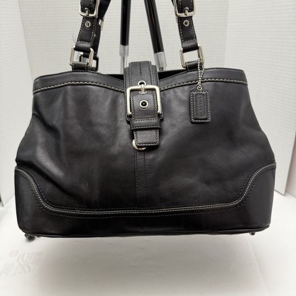 Y2K Coach F12602 Black Leather Satchel Buckle Tote Shoulder Bag Purse Hampton - Picture 1 of 16